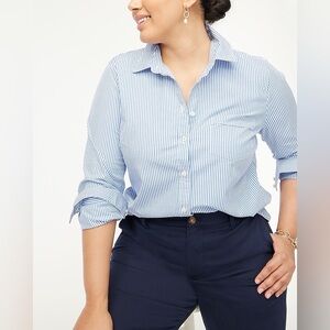 J.Crew Blue White Striped Button Down Shirt Cotton Blend Long Sleeve XL